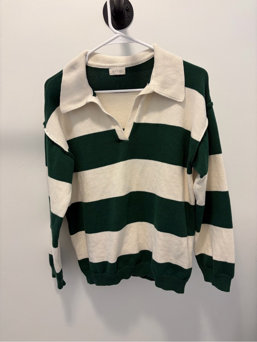 Roolee Green & Cream Striped Rugby Pullover